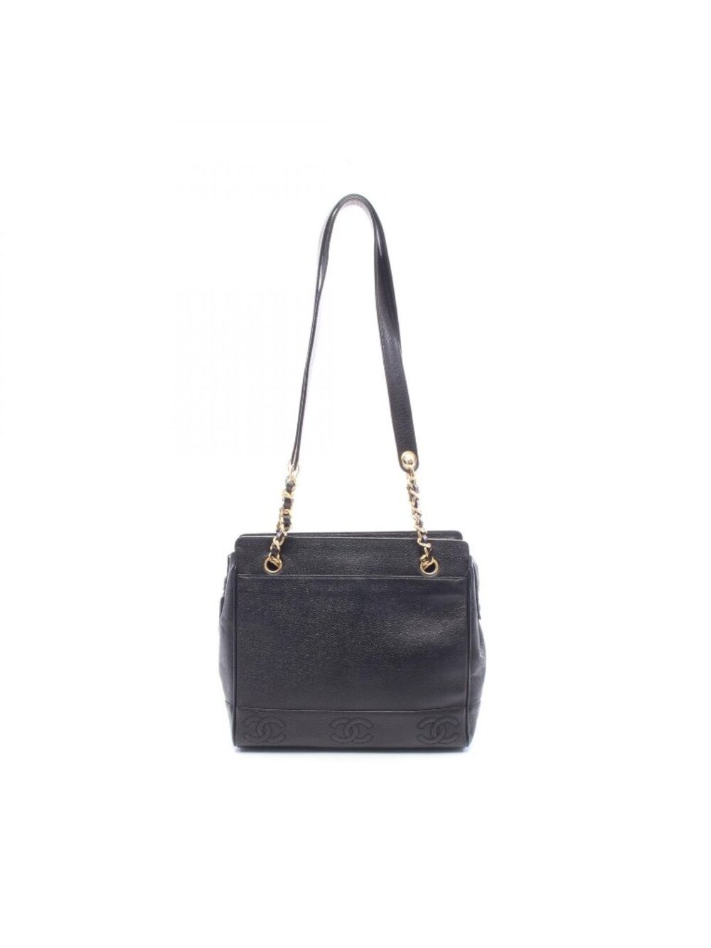 Chanel Tote Bag Triple CC Logo Black Caviar Leather Shoulder